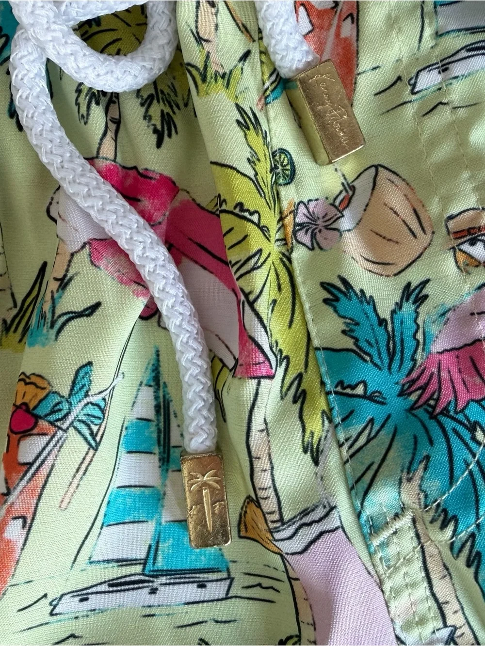 Kenny Flowers Lime Tropical Print Swim Trunks with Pink & Teal Accents